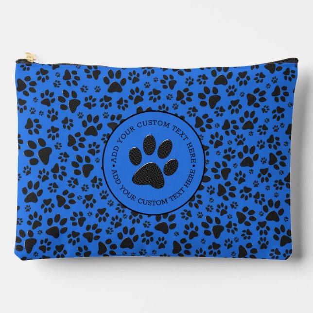 Dog Paws Black & White Polka Dot on tech blue Accessory Pouch (Front)
