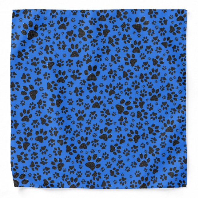 Dog Paws Black & White Polka Dot on tech blue Bandana (Front)