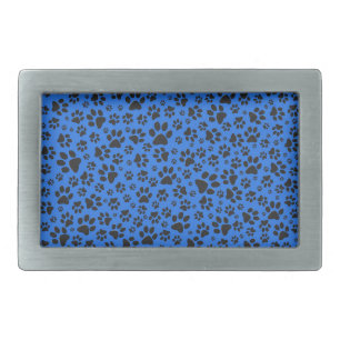 Dog Paws Black & White Polka Dot on tech blue Belt Buckle