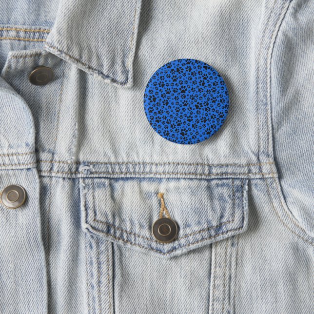 Dog Paws Black & White Polka Dot on tech blue Button (In Situ)