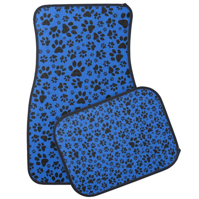 Dog Paws Black & White Polka Dot on tech blue Car Floor Mat (Set)