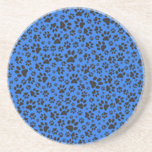Dog Paws Black & White Polka Dot on tech blue Coaster
