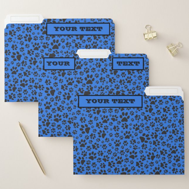 Dog Paws Black & White Polka Dot on tech blue File Folder (Set)