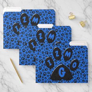 Dog Paws Black & White Polka Dot on tech blue File Folder