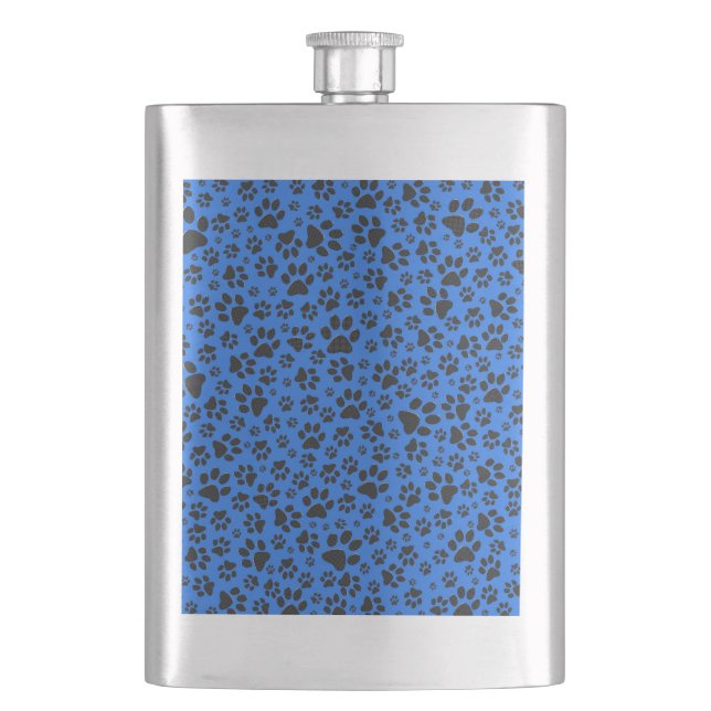 Dog Paws Black & White Polka Dot on tech blue Flask (Front)
