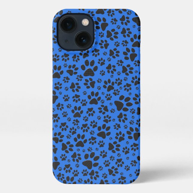 Dog Paws Black & White Polka Dot on tech blue iPhone Case (Back)
