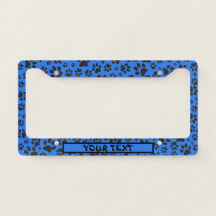 Dog Paws Black & White Polka Dot on tech blue License Plate Frame