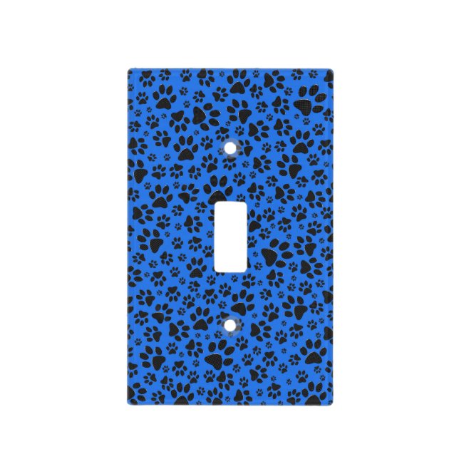 Dog Paws Black & White Polka Dot on tech blue Light Switch Cover (Front)