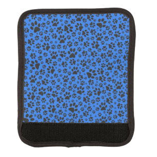 Dog Paws Black & White Polka Dot on tech blue Luggage Handle Wrap