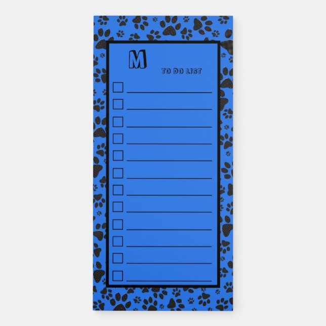 Dog Paws Black & White Polka Dot on tech blue Magn Magnetic Notepad (Front)