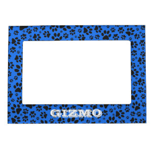 Dog Paws Black & White Polka Dot on tech blue Magnetic Frame