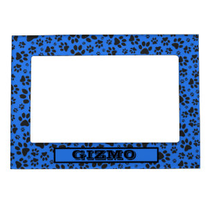 Dog Paws Black & White Polka Dot on tech blue Magnetic Frame