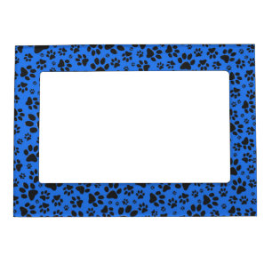 Dog Paws Black & White Polka Dot on tech blue Magnetic Frame