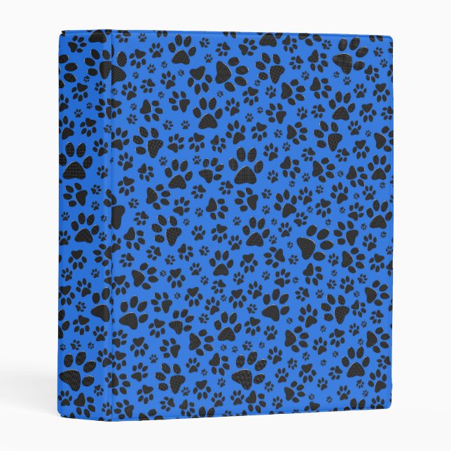 Dog Paws Black & White Polka Dot on tech blue Mini Binder (Front/Spine)