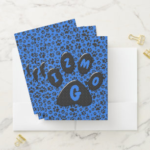 Dog Paws Black & White Polka Dot on tech blue Pocket Folder