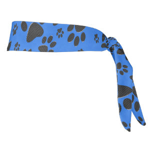 Dog Paws Black & White Polka Dot on tech blue Tie Headband