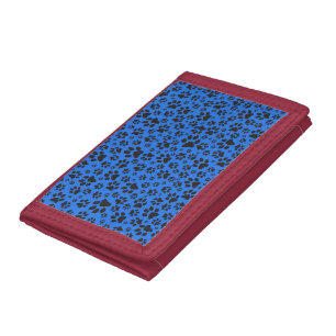 Dog Paws Black & White Polka Dot on tech blue Trifold Wallet