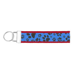 Dog Paws Black & White Polka Dot on tech blue Wrist Keychain