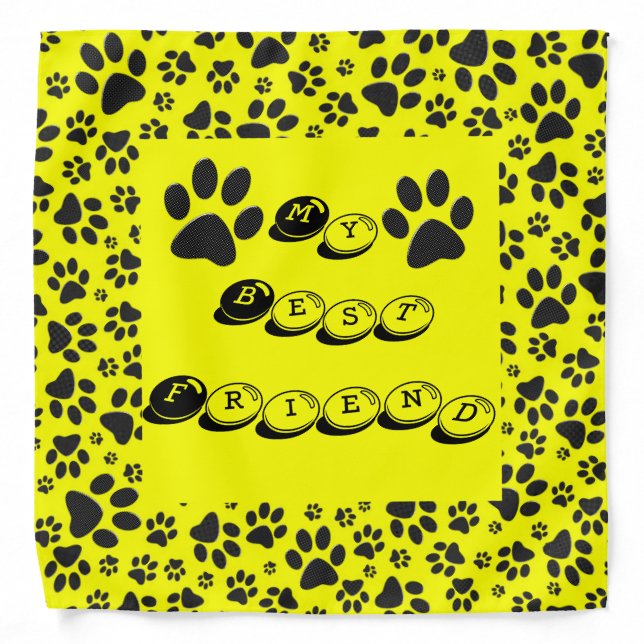 Dog Paws Black & White Polka Dot on yellow Bandana (Front)