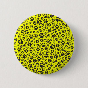 Dog Paws Black & White Polka Dot on yellow Button