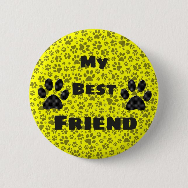 Dog Paws Black & White Polka Dot on yellow Button (Front)
