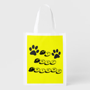 Dog Paws Black & White Polka Dot on yellow Grocery Bag