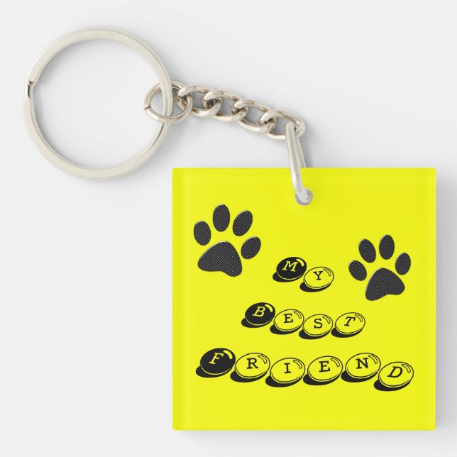 Dog Paws Black & White Polka Dot on yellow Keychai Keychain (Front)