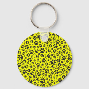 Dog Paws Black & White Polka Dot on yellow Keychain
