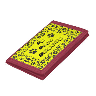 Dog Paws Black & White Polka Dot on yellow Tri-fold Wallet