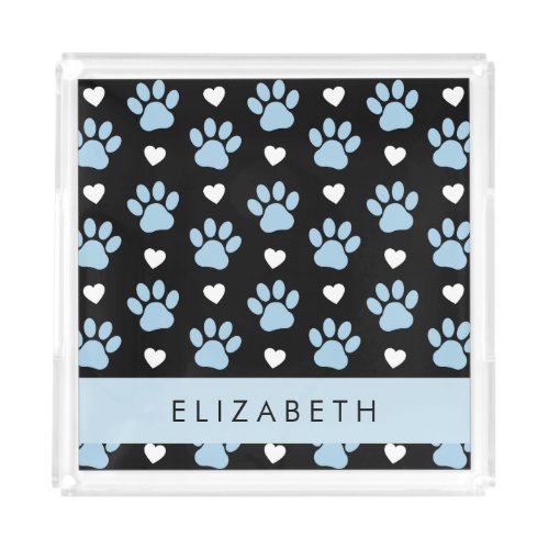 Dog Paws Blue Paws White Hearts Your Name Acrylic Tray