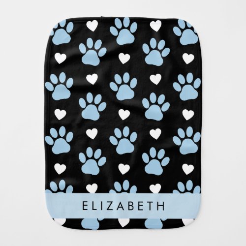 Dog Paws Blue Paws White Hearts Your Name Baby Burp Cloth