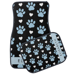 Dog Paws, Blue Paws, White Hearts, Your Name Car Floor Mat