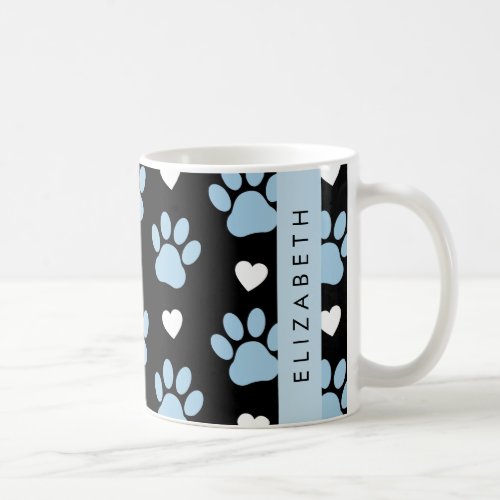 Dog Paws Blue Paws White Hearts Your Name Coffee Mug