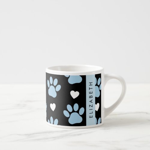 Dog Paws Blue Paws White Hearts Your Name Espresso Cup