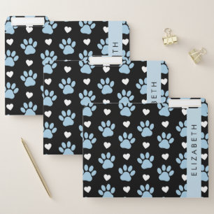 Dog Paws, Blue Paws, White Hearts, Your Name File Folder