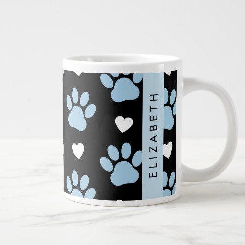 Dog Paws Blue Paws White Hearts Your Name Giant Coffee Mug