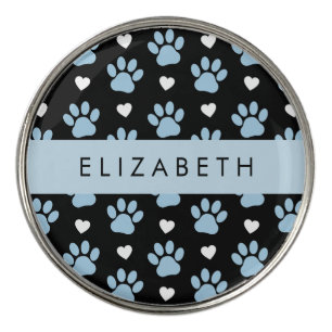 Dog Paws, Blue Paws, White Hearts, Your Name Golf Ball Marker