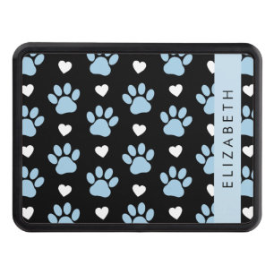 Dog Paws, Blue Paws, White Hearts, Your Name Hitch Cover