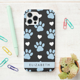 Dog Paws, Blue Paws, White Hearts, Your Name iPhone 12 Pro Case