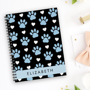Dog Paws, Blue Paws, White Hearts, Your Name Notebook