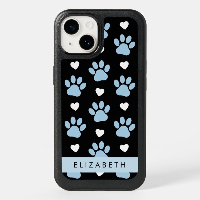 Dog Paws, Blue Paws, White Hearts, Your Name Otterbox iPhone Case (Back)
