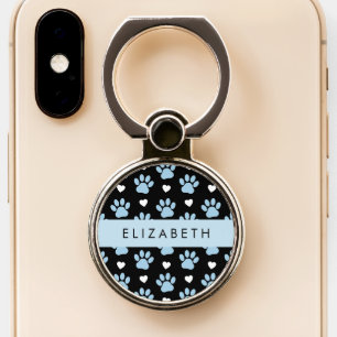 Dog Paws, Blue Paws, White Hearts, Your Name Phone Ring Stand