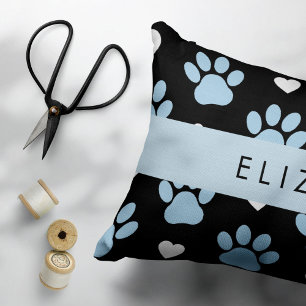 Dog Paws, Blue Paws, White Hearts, Your Name Pillow Case