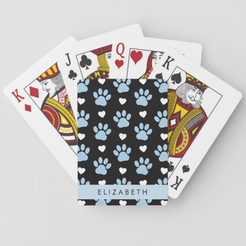 Dog Paws Blue Paws White Hearts Your Name Poker Cards