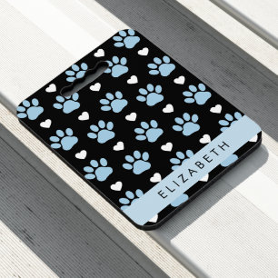 Dog Paws, Blue Paws, White Hearts, Your Name Seat Cushion