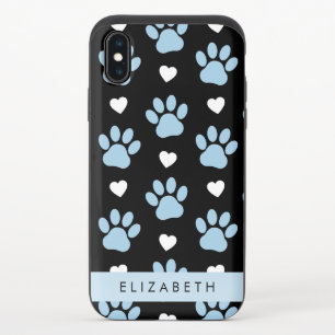 Dog Paws, Blue Paws, White Hearts, Your Name iPhone X Slider Case