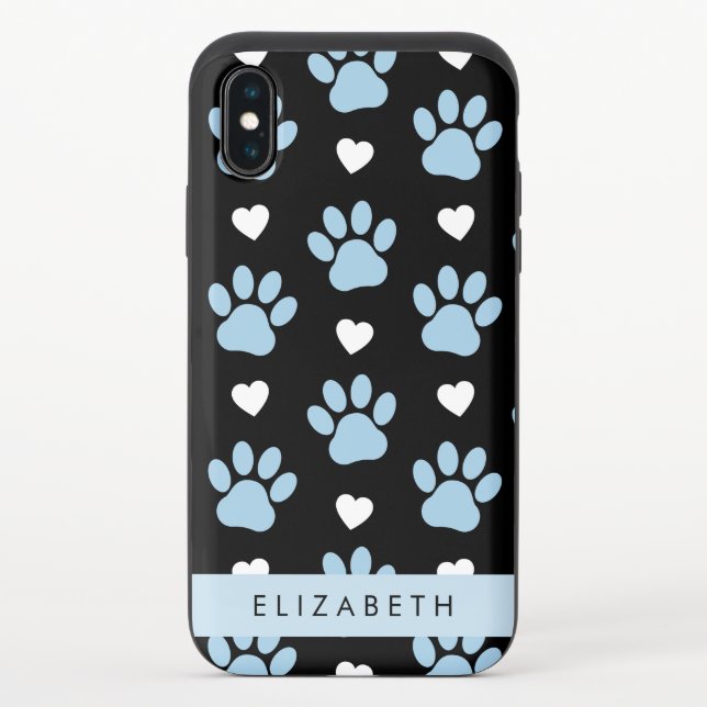 Dog Paws, Blue Paws, White Hearts, Your Name Uncommon iPhone Case (Back)