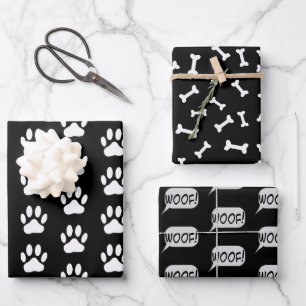 Dog Paws Bones Dog Lovers Black And White Pet Wrapping Paper Sheets
