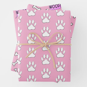 Dog Paws Bones Dog Lovers White And Pink Pattern Wrapping Paper Sheets
