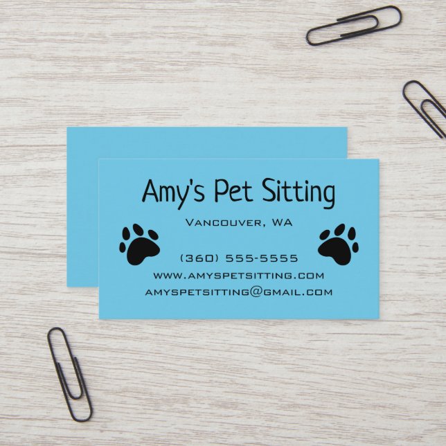 Dog Paws Bright Blue Business Cards (Front/Back In Situ)